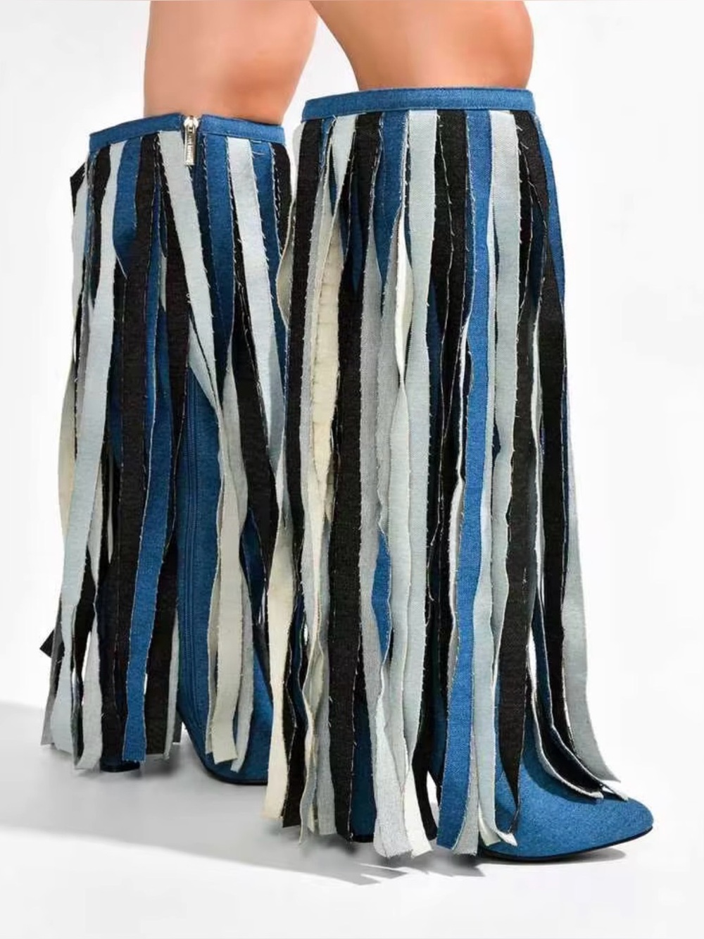 Gorgeous Blue Fringe Knee-High Heeled Boots - Picture 14 of 15